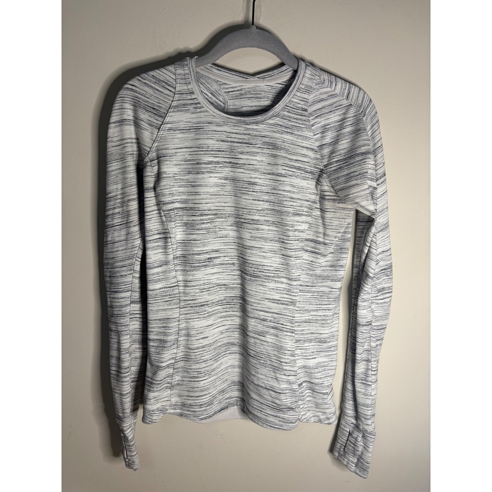 Lululemon Swiftly Tech Long‎ Sleeve Crew Space Dye White Black Size 6 LW3BCST